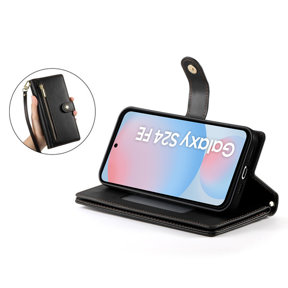 Flip case for Samsung Galaxy S24 FE, Wallet Zipper Pocket, black