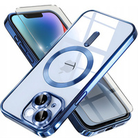Case for iPhone 14, Electro MagSafe, blue + Screen Glass