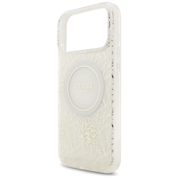 Guess IML Flowers Electroplated Allover With Beads Strap Case, for MagSafe, with strap for iPhone 17 Pro Max