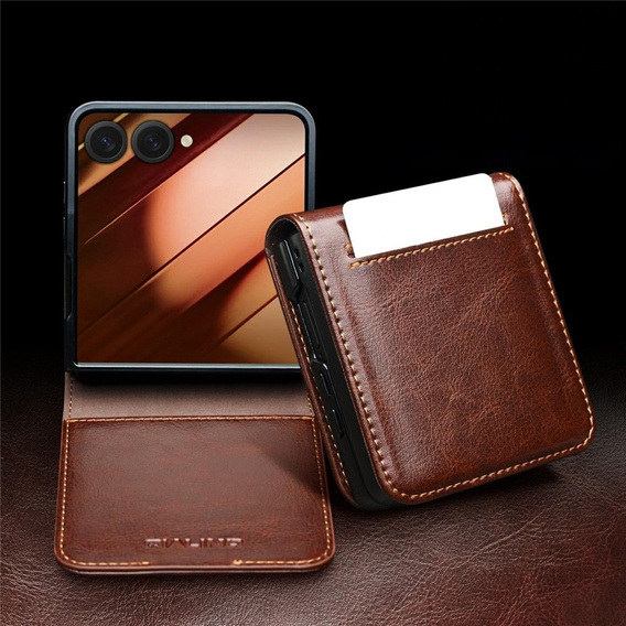 Brown leather wallet case for Samsung Galaxy Z Flip7