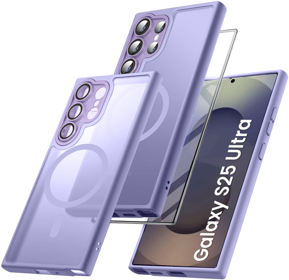 Case for Samsung Galaxy S25 Ultra, for MagSafe, ERBORD Matt Case, purple + Screen Glass
