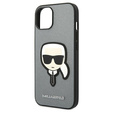Karl Lagerfeld Case for iPhone 14, Saffiano Karl's Head Patch, silver