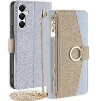 Flip case for Samsung Galaxy A05s, Wallet Zipper Pocket, with mirror, blue