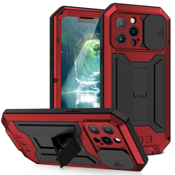 Case for iPhone 13 Pro, R-JUST CamShield Slide, armoured, red / black