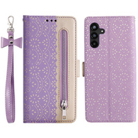 Flip case for Samsung Galaxy A55 5G, Wallet Pocket Zipper Lace, purple