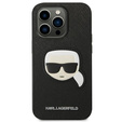 Karl Lagerfeld Case for iPhone 14 Pro Max, Saffiano Karl's Head Patch, black