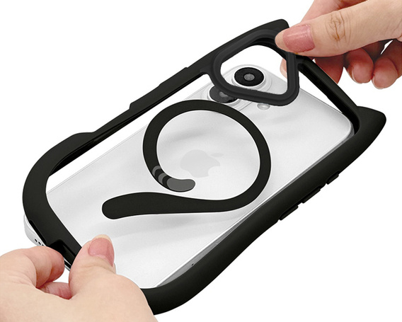 Case for iPhone 16, for MagSafe, Cute Cat, black + Screen Glass