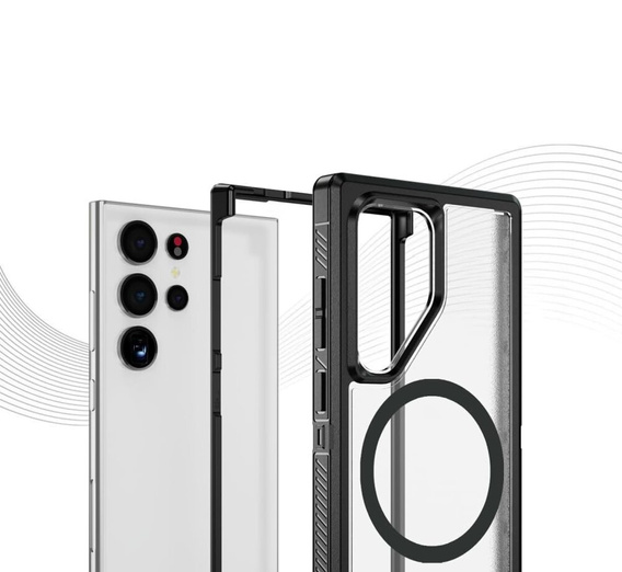 Case with frame for Samsung Galaxy S24 Ultra, for MagSafe, transparent / black