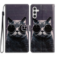 Flip case for Samsung Galaxy A25 5G, Wallet, Cat, black+ 9H glass