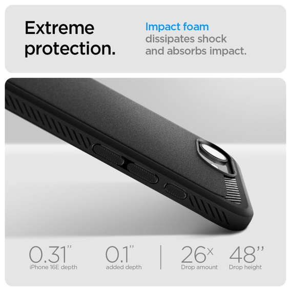 Spigen case for iPhone 16E, Rugged Armor MagSafe, black + Tempered Glass 9H