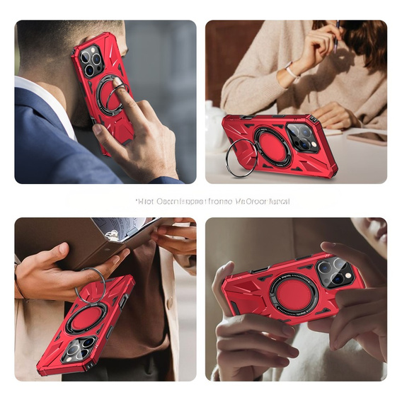 Case for iPhone 16 Pro, armored with stand and handle plate, red