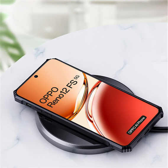Case for Oppo Reno 12F / 12S, with magnetic sheet, transparent / black