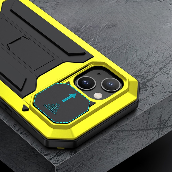 Case for iPhone 13 Mini, R-JUST CamShield Slide, armoured, yellow / black