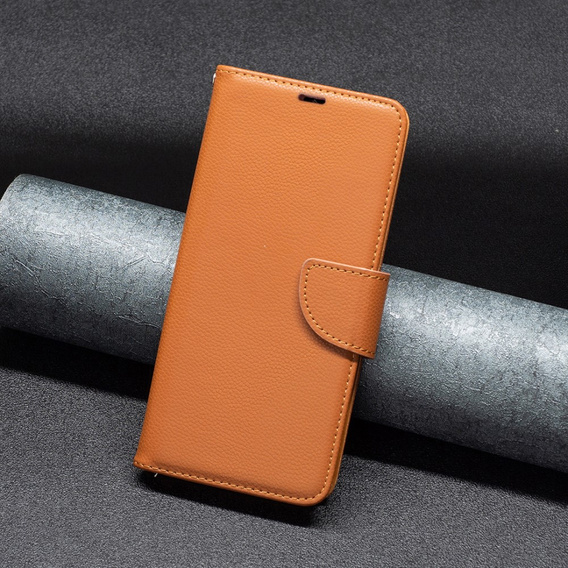 Flip case for Samsung Galaxy A25 5G, Wallet Litchi Leather, brown + 9H glass