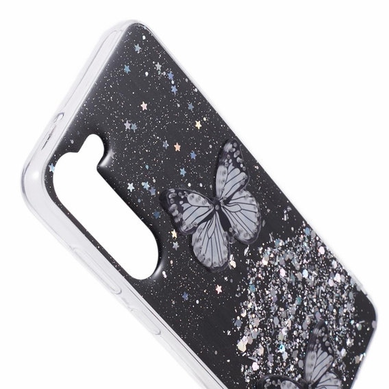Case for Samsung Galaxy S24, Glitter Butterfly, black