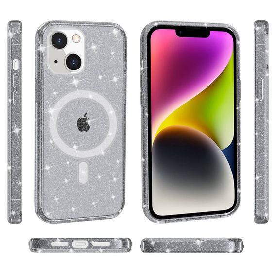 Case for iPhone 14 Plus, Glittery, for MagSafe, black