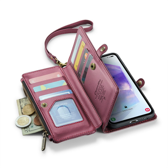 Case CASEME for Samsung Galaxy A55 5G, RFID Leather Wallet, with shoulder strap, red