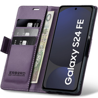 Case for Samsung Galaxy S24 FE, ERBORD Glossy Litchi, wallet with flap, purple
