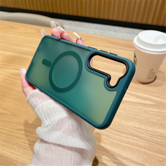 Case for Samsung Galaxy S21 FE, for MagSafe, ERBORD Matt Case, green + Screen Glass