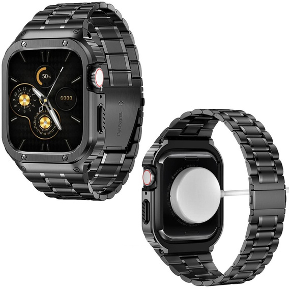 Steel Bracelet with Case for Apple Watch 7/8/9 45MM, Black