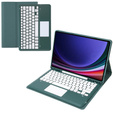 Case + keyboard Samsung Galaxy Tab S9+, Leather Pen Slot TouchPad, dark green