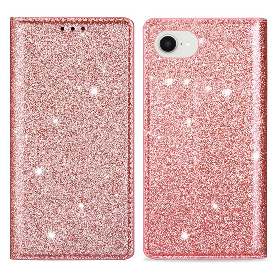 Flap case for iPhone 16E, Card Slot Glittery, pink