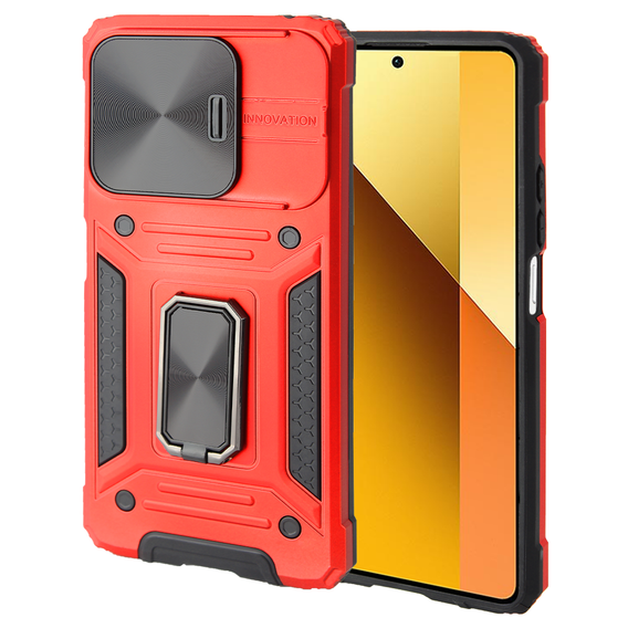Armored Case for Xiaomi Redmi Note 13 5G, CamShield Slide, red + Tempered Glass 9H