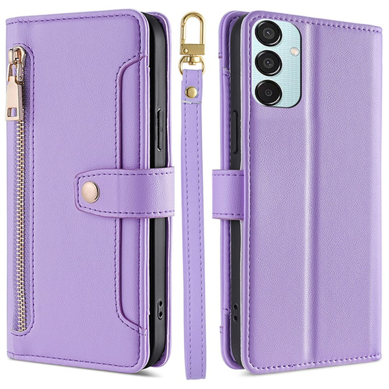 Flip case for Samsung Galaxy M15 5G, Wallet Zipper Pocket, purple