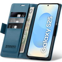 Case for Samsung Galaxy S25, ERBORD Glossy Litchi, wallet with flap, blue