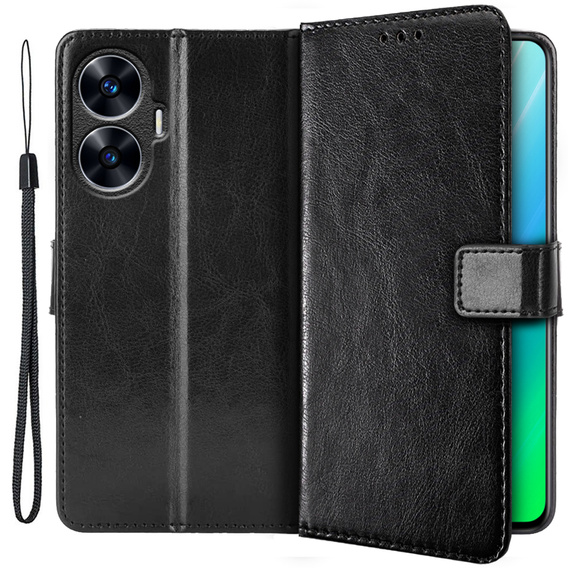 Flip case for Realme C55, Crazy Horse Wallet, black