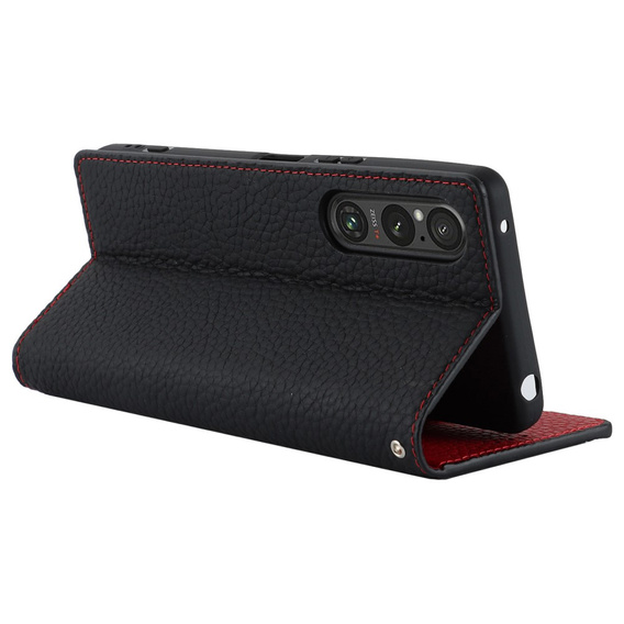 Flip case for Sony Xperia 1 V, Litchi Skin Grain, black