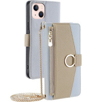 Flip case for iPhone 13, Wallet Zipper Pocket, with mirror, blue