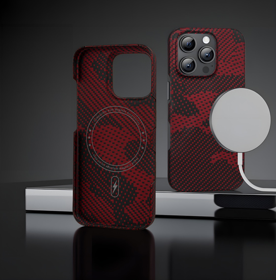 Case for iPhone 16 Pro Max, Aramid Fiber MagSafe, red
