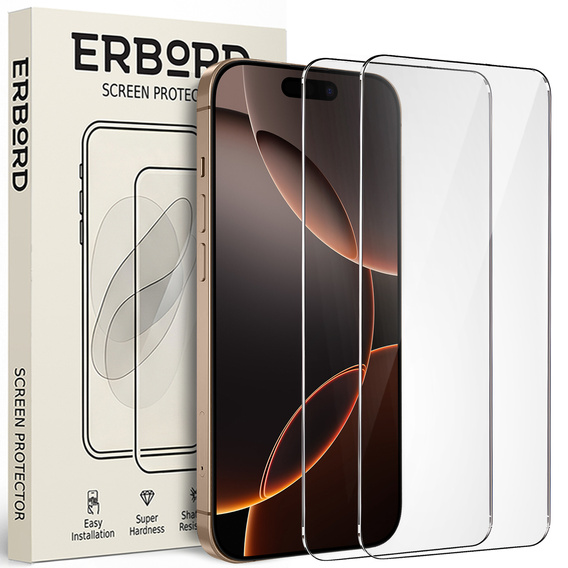 ERBORD 9H Hard Glass tempered glass for iPhone 17 Pro / 17 / 16 Pro – set of 2 pieces