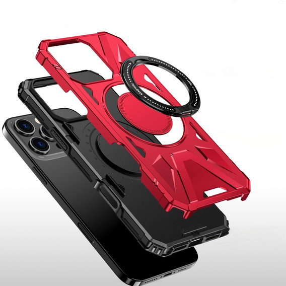 Case for iPhone 16 Pro, armored with stand and handle plate, red