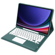 Case + keyboard Samsung Galaxy Tab S9+, Leather Pen Slot TouchPad, dark green