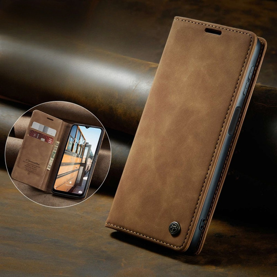 CASEME case for Samsung Galaxy M33 5G, Leather Wallet Case, brown
