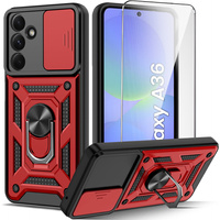 Armored Case for Samsung Galaxy A36, CamShield Slide, red + Tempered Glass 9H