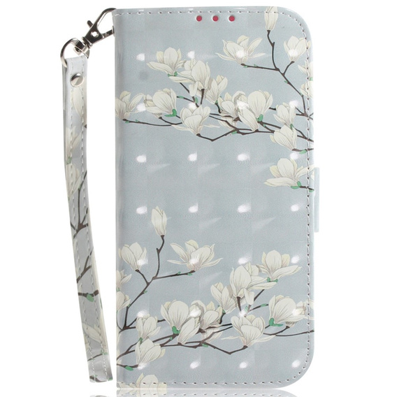 Flip case for Oppo A17, Light Spots Decor, flowers magnolia, grey