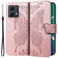 Flip case for Motorola Moto G84, Butterfly, pink rose gold