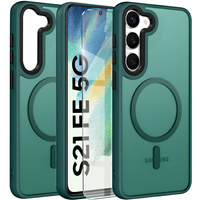 Case for Samsung Galaxy S21 FE, for MagSafe, ERBORD Matt Case, green + Screen Glass
