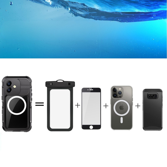 Waterproof Case, SHELLBOX IP68 MagSafe, Black for iPhone 16