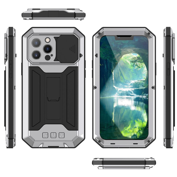 Case for iPhone 13 Pro, R-JUST CamShield Slide, armoured, silver / black