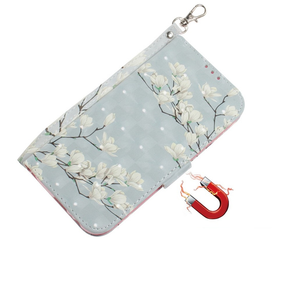 Flip case for Motorola Edge 50 Pro 5G, Wallet, Magnolia Flowers grey