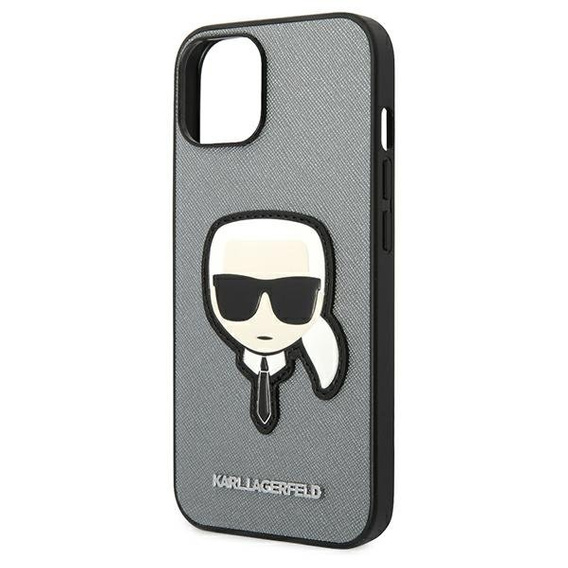 Karl Lagerfeld Case for iPhone 14, Saffiano Karl's Head Patch, silver