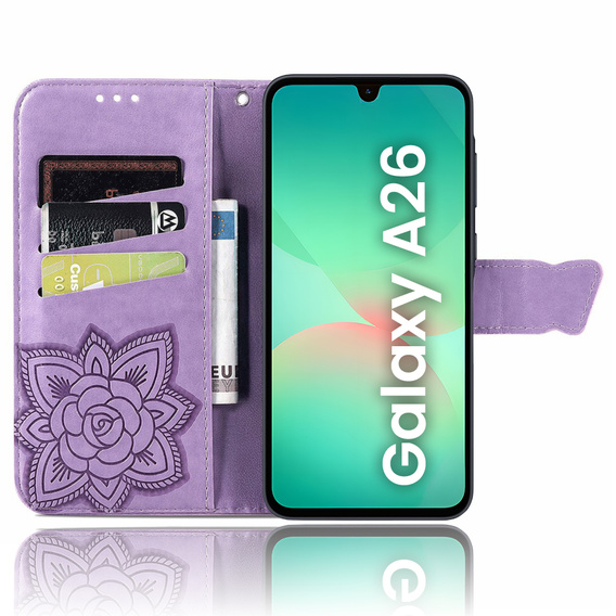 Flip case for Samsung Galaxy A26, Butterfly, purple