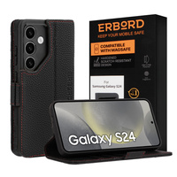Leather case for Samsung Galaxy S24, ERBORD LeatherWallet, black