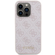 GUESS Case for iPhone 15 Pro Max, 4G Metal Gold Logo, pink