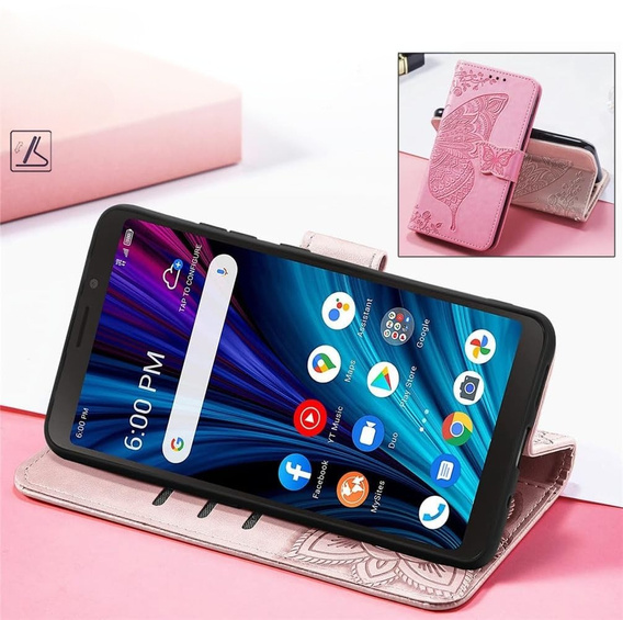 Flip case for T Phone 2 5G, Butterfly, pink rose gold