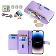 Flip case for iPhone 14 Pro, Wallet Zipper Pocket, purple